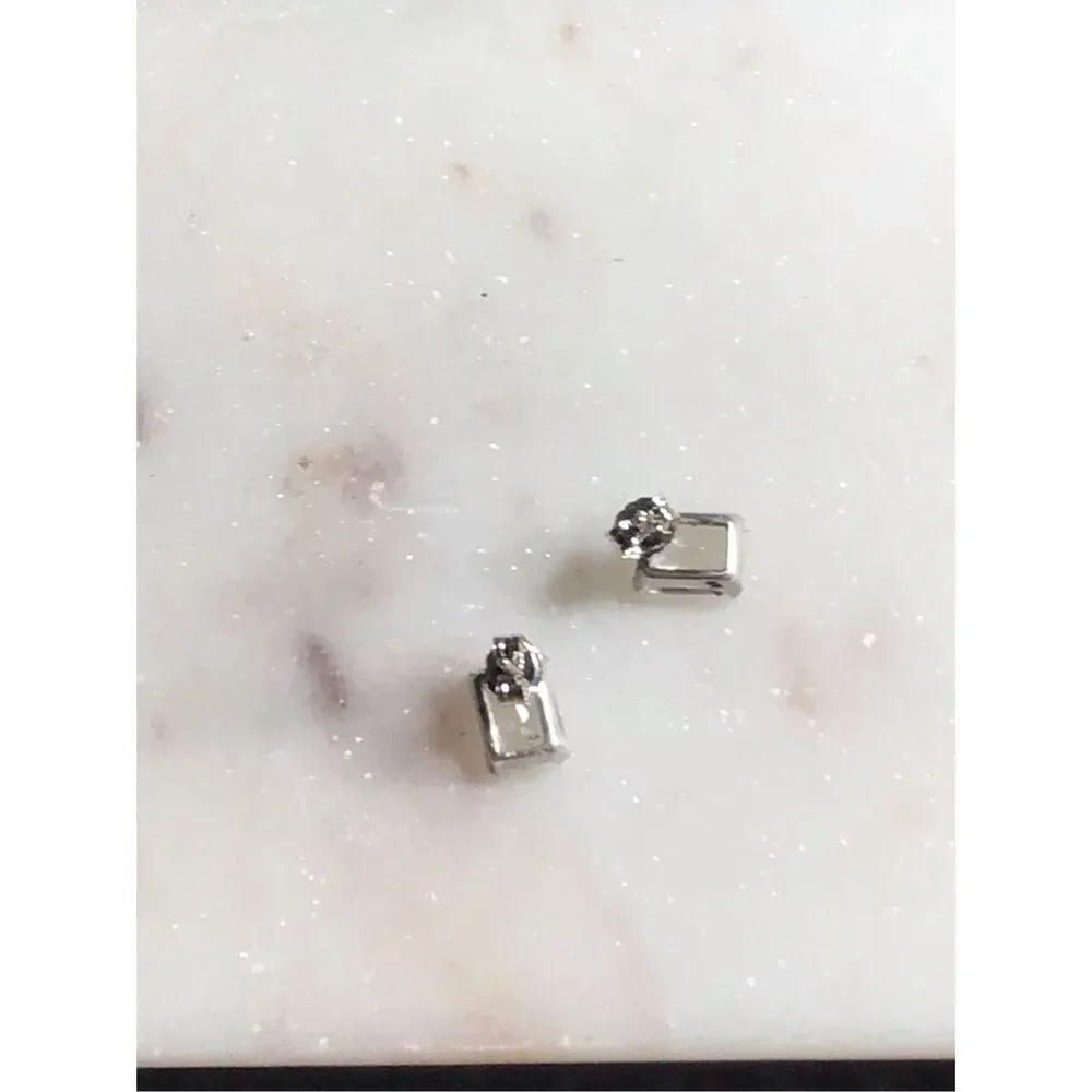 White Quartz Stud Earrings, Sterling Silver, NEW, Handmade, 5 x 7